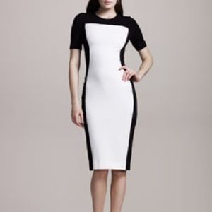 Club Monaco black white contrast color block panel short sleeve sheath dress 2
